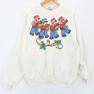 Vintage Create A Craft Sweatshirt White Christmas Soldiers Toys Single Stitch XL